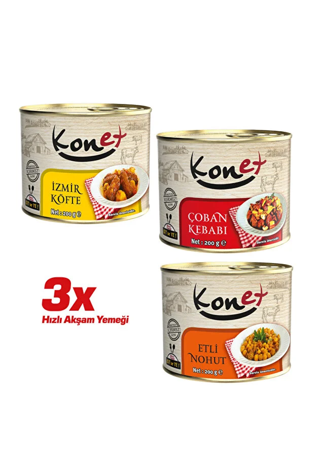 3'lü Hızlı Akşam Yemeği - Hazır Yemek / Izmir Köfte - Çoban Kebabı - Etli Nohut 200g