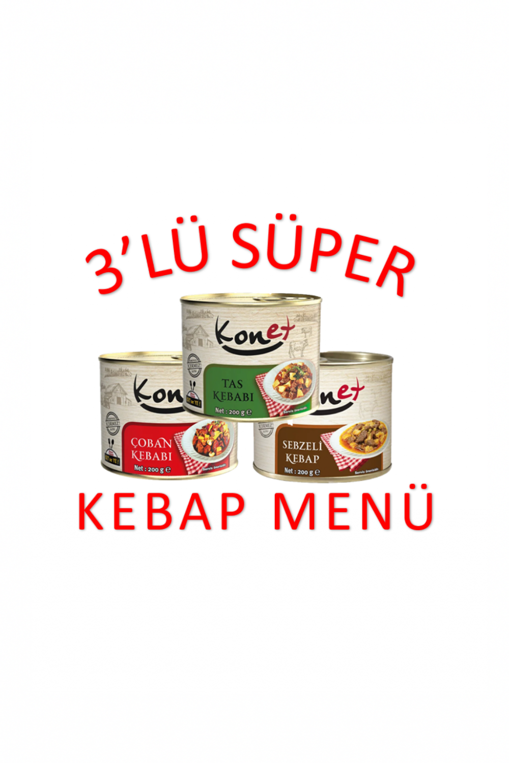 3'Lü Süper Kebap Paket - Hazır Yemek/Tas Kebabı, Çoban Kebabı, Sebzeli Kebap