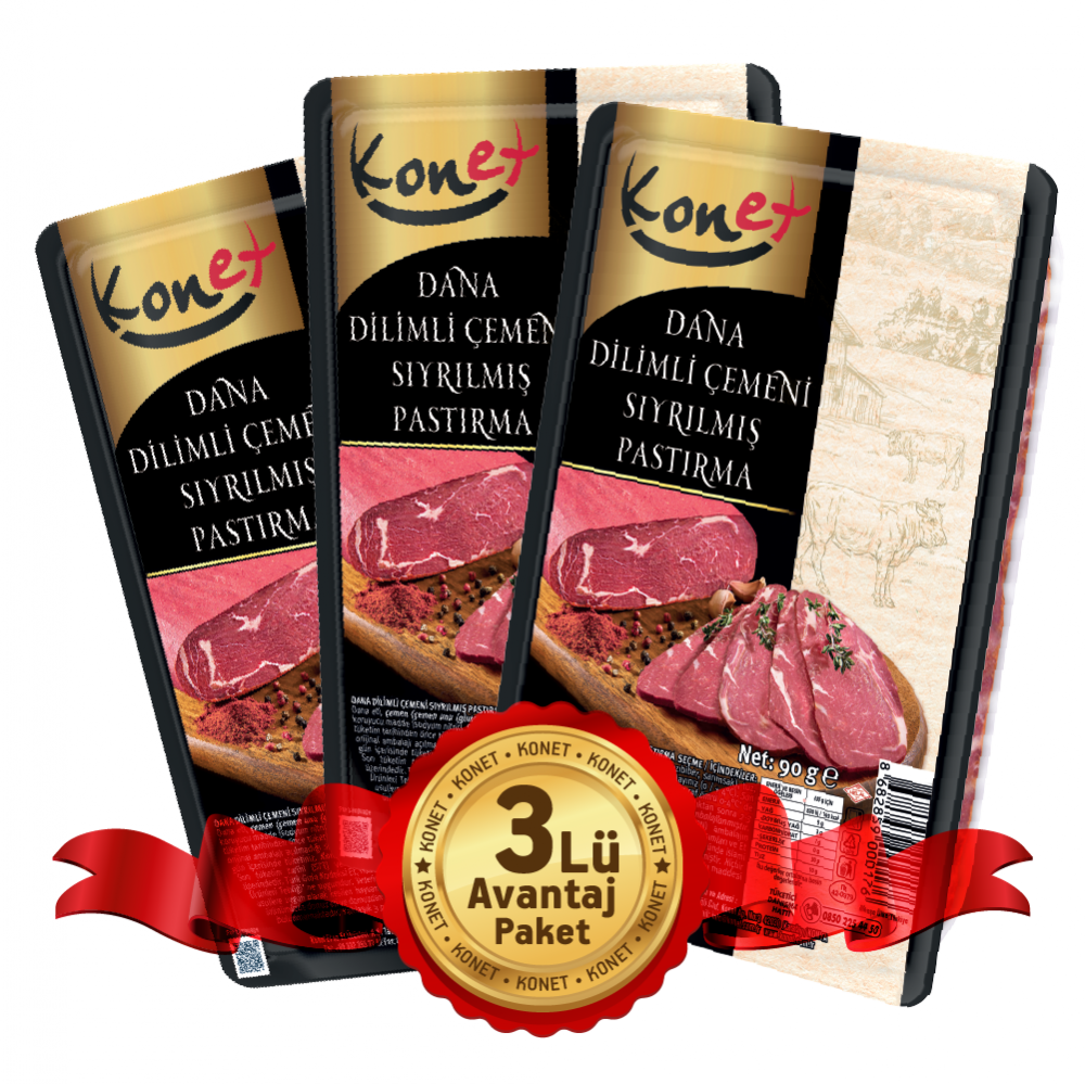 Avantaj Paket 3lü Dana Dilimli Çemeni Sıyrılmış Pastırma 90g