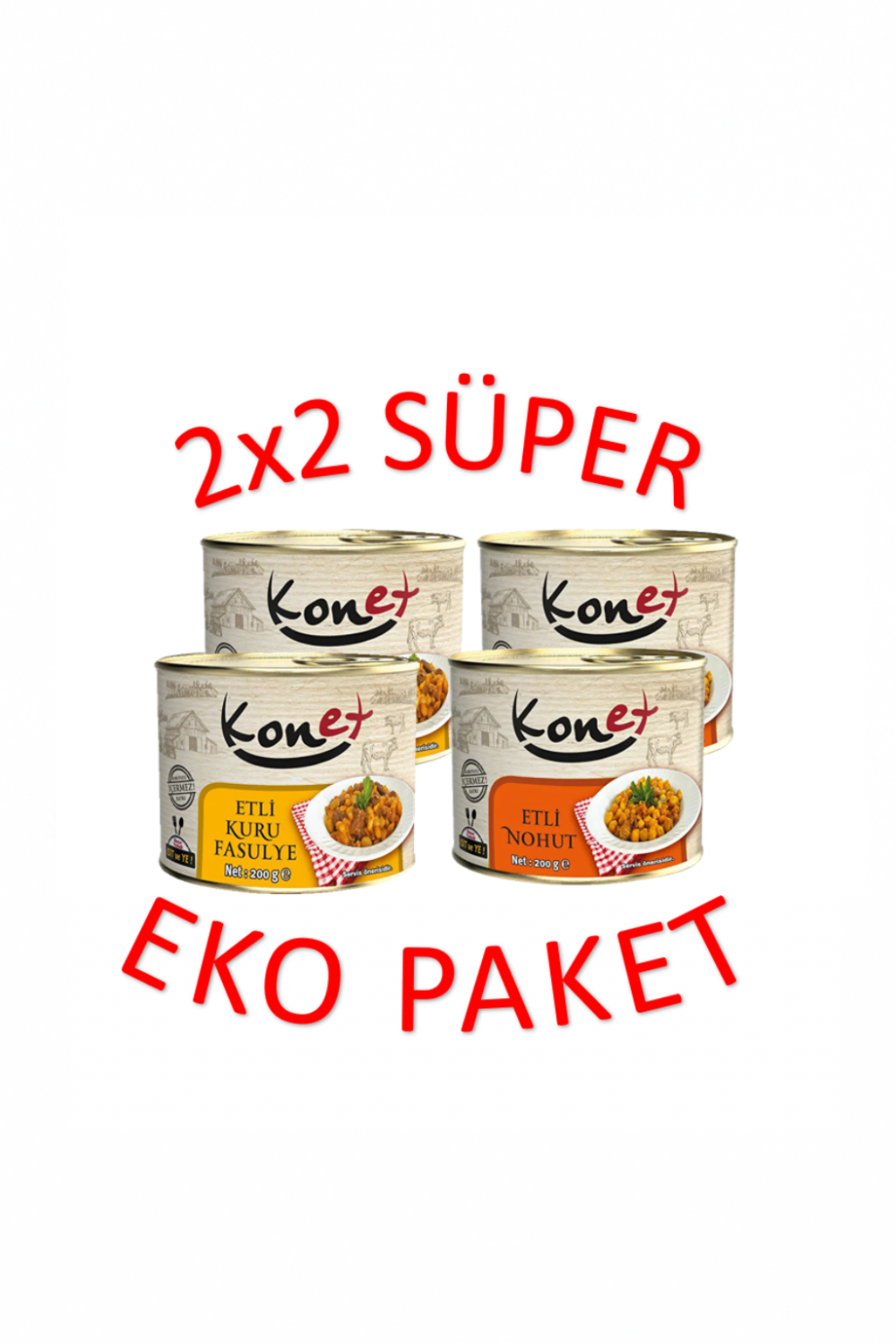 2x2 Etli Nohut & Etli Kuru Fasuyle Konservesi 4x200 Gr